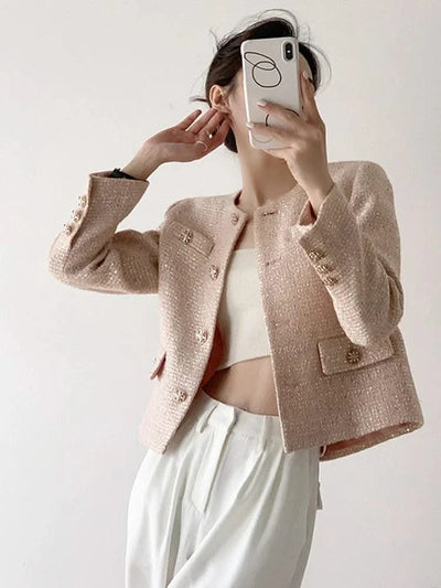 High Quality Luxury Small Fragrance Tweed Jacket Women High-end Sequins Slim Woolen Coat Korean Fashion Outwear Jaqueta Feminina