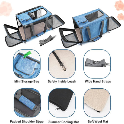 1 PCS Portable Wheeled Pet Carrier For 2 Large Cats Double Compartment Rolling Cat Travel Carrier For Two Pets