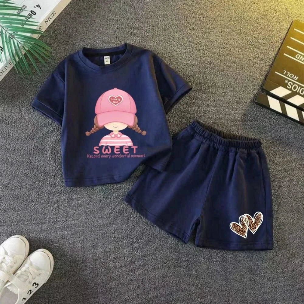 Summer Baby Clothes Set Kid Girls Cartoon Printed Short Sleeve T-Shirts Top And Shorts Bottom 2 Pieces Suit Children Tracksuits