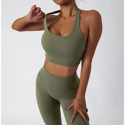 Women Breathable Sports Bra Absorb Sweat Shockproof Padded Gym Bta Running Fitness Bra Yoga Sports Bras Hanging Neck Underwear