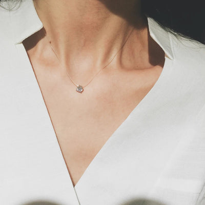 6mm 8mm Moissanite Pendant 925 Silver Solitaire Necklace for Women Invisible Fish Line Chain Jewelry Choker Valentine's Gift