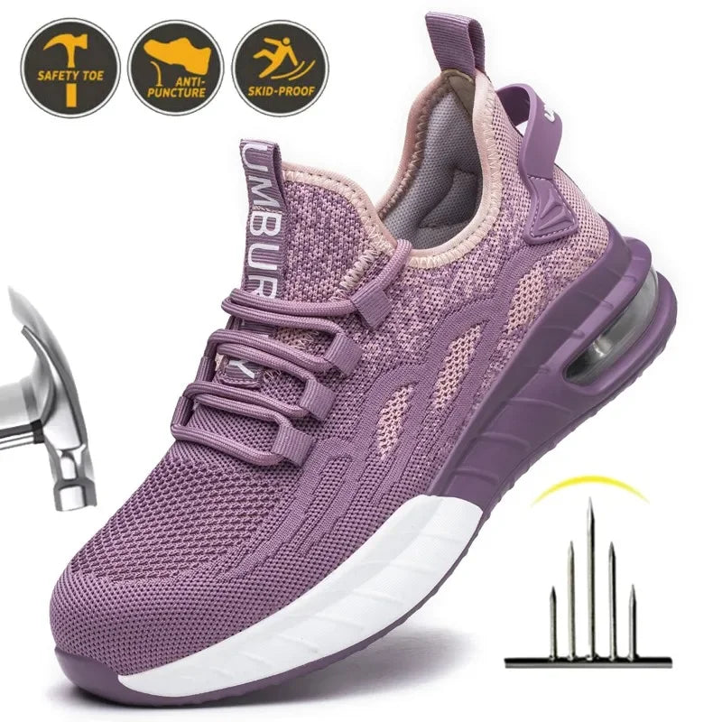 Non Slip Lightweight Breathable Sneakers for Women Steel Toe Indestructible Safety Shoes Anti-puncture Protection Safety Shoes