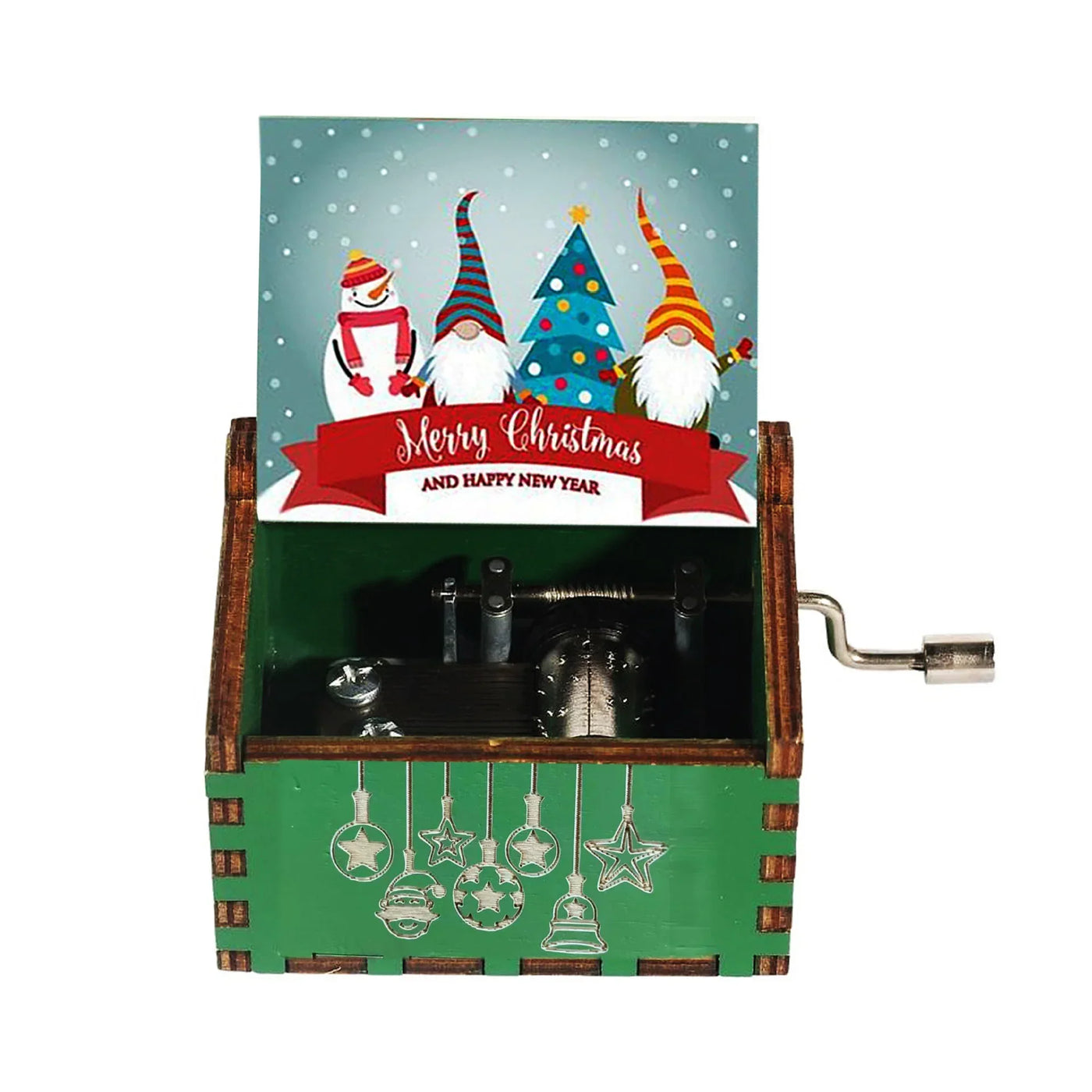 Merry Christmas Music Box Wooden Hand Cranked Music Box Vintage Happy New Year Music Box Gift Music Box Birthday Gift
