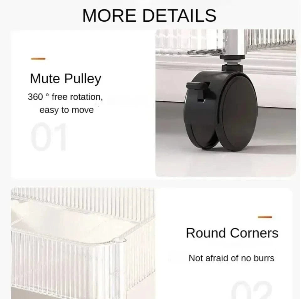Acrylic Trolley with Wheel Multilayer Transparent Storage Rack Living Room Snack Storages Shelf Bathroom Mobile Shelf Home Items