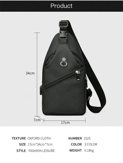 Men Fashion Laptop Waist Packs Trendy Computer Chest Bag Usb Shoulder Bag Leisure Chest Bag Large Capacity Crossbody Bag