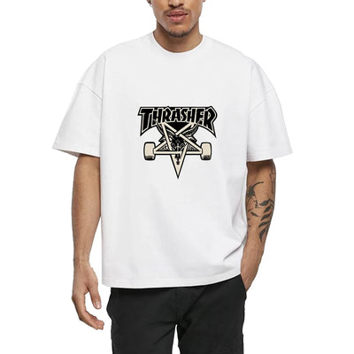 T-shirts for Men Personalized T-Thrashers Y2k Clothing High Quality Summer Tops Vintage Streetwear Short Sleeve Tee White