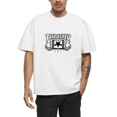 T-shirts for Men Personalized T-Thrashers Y2k Clothing High Quality Summer Tops Vintage Streetwear Short Sleeve Tee White