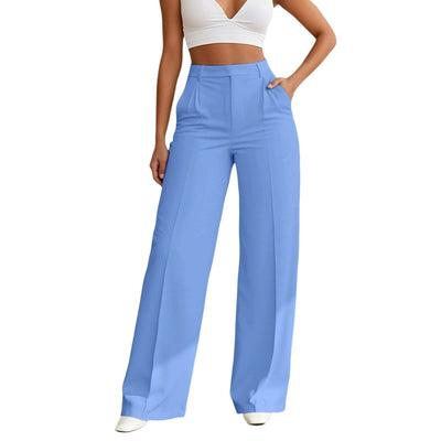 Casual Wide Leg Pants Women Fashion Solid Color Spring Summer Elastic High Waist Business Work Trousers With Pockets