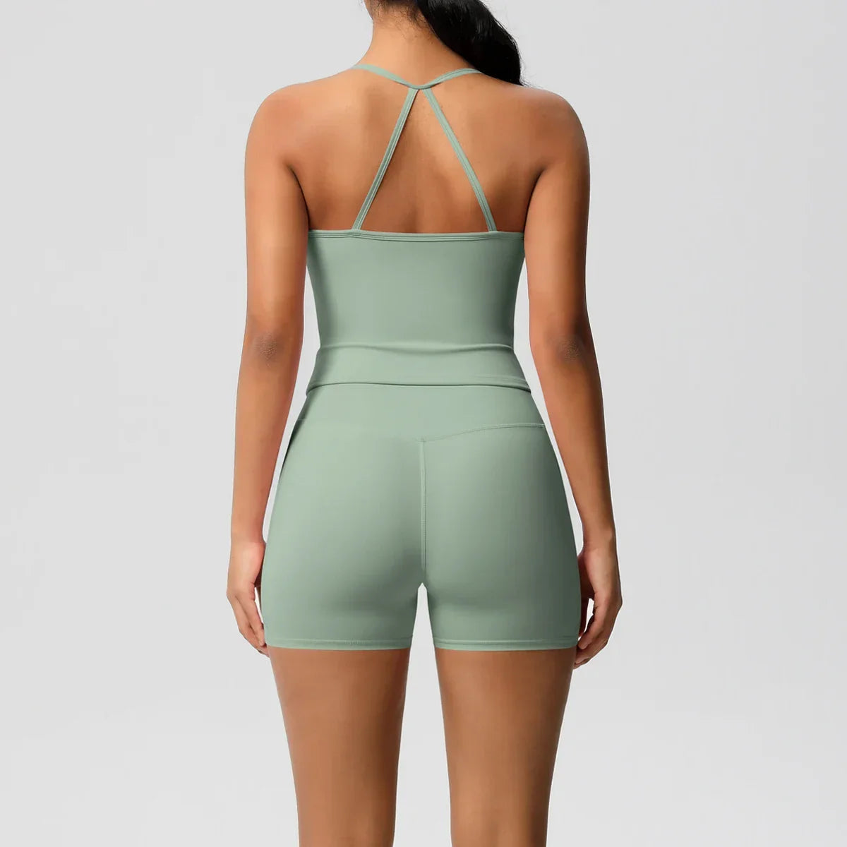 2PCS Sportswear With Pocketed Yoga Set Gym Clothes Yoga Suits For Women Tracksuits Sports Shorts Crossover Bra Gym Leggings