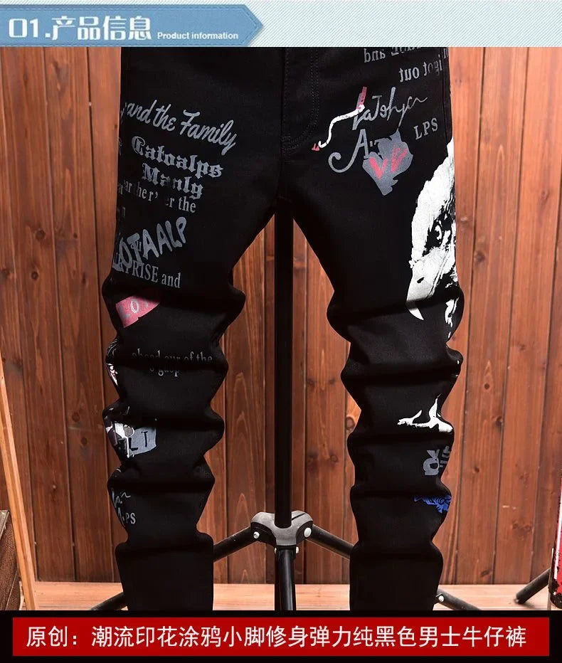 2025 new men's printing  jeans slim fit jeans men Fashion Classic Denim Skinny Jeans Male men's casual High Quality Trousers