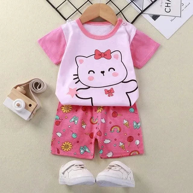 Summer Children Suits For Girls Short Sleeve Sets For Baby Girls Two Clothes T-shirt + Shorts Sets Toddler Clothing