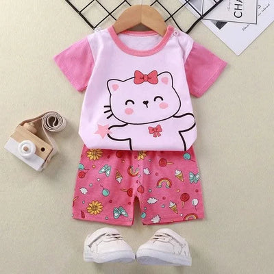 Summer Children Suits For Girls Short Sleeve Sets For Baby Girls Two Clothes T-shirt + Shorts Sets Toddler Clothing