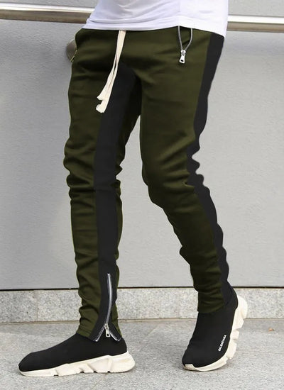 2025 New Men Sweatshirts Jogging Pants Men Casual Pants Men Stylish Color Block Zip Pockets Drawstring Sports Skinny Pants Trous