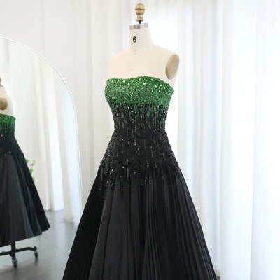 Sharon Said Luxury Beaded Black Green Strapless Dubai Evening Dress for Women Wedding Midi Formal Party Gowns SS224 Customized