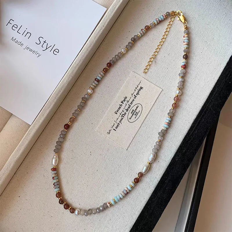 Pure Handmade Woven Natural Stone Beadeds Chain Pearl Pendant Necklace Luxurious Accessories For Women's Necks Fashion Jewelry