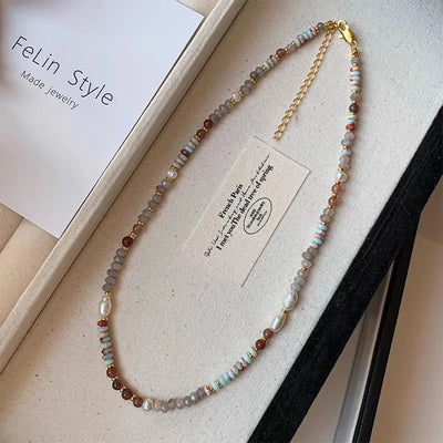 Pure Handmade Woven Natural Stone Beadeds Chain Pearl Pendant Necklace Luxurious Accessories For Women's Necks Fashion Jewelry