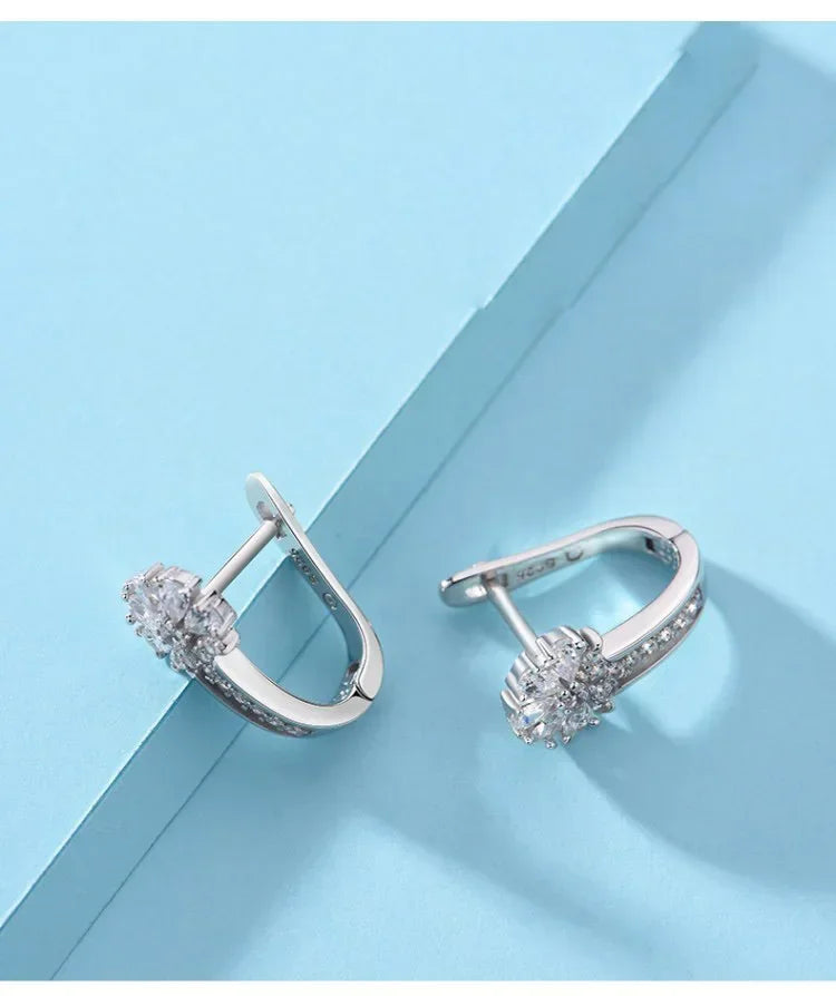 Fine Jewelry 925 Sterling Silver Earrings Inlaid With Zircon Crystal Flower Earrings Charm Jewelry For Women Gift Engagement Wed