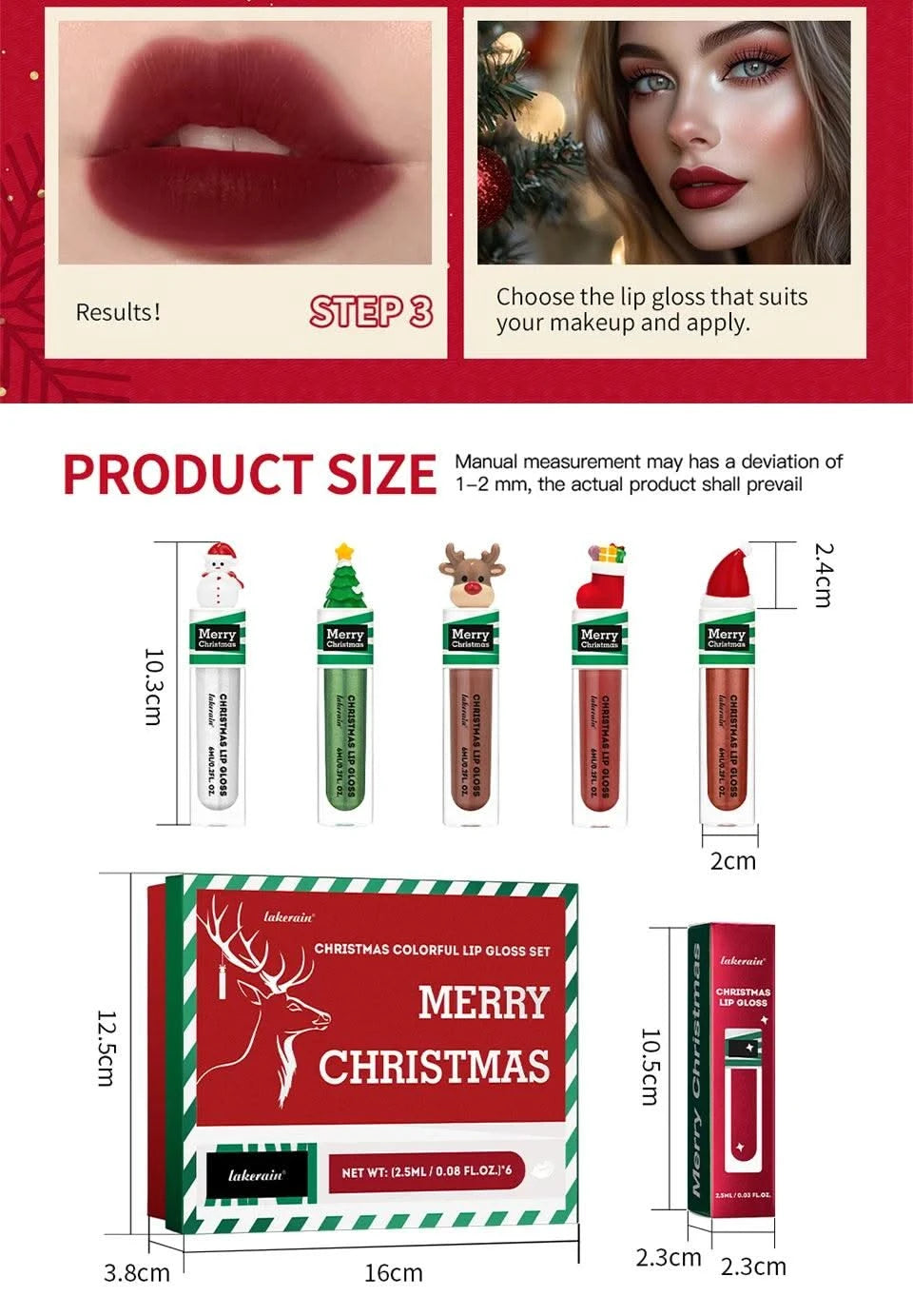 Christmas Colorful  Long-Lasting Water Resistant Lipsticks Lip Gloss Set Woman Makeups