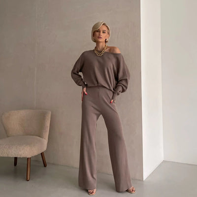 Elegant Loungewear Knitted 2 Piece Set Knit Pants and Sweater Suit Women Casual Winter Knitted Two Piece Sets Women 2024
