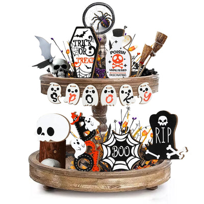 Halloween -  Wooden Tray Decorations: Spooky Skulls, Bats, Ghosts and More for Haunting Home Party Halloween Decor