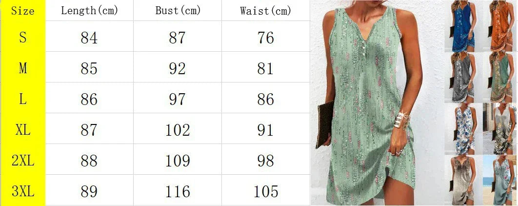 2025 Bohemian Midi Dress For Women Summer Fashion Print V-neck Sleeveless A-line Dresses Casual Elegant Ladies Plus Size Vestido