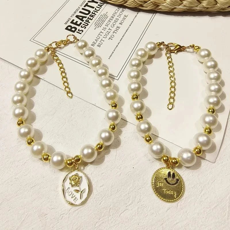 Pet Collar Adjustable Pearl Cat Collars Cute Rose Flower Kitten Puppy Necklace Pet Product Cat Dog Accessories