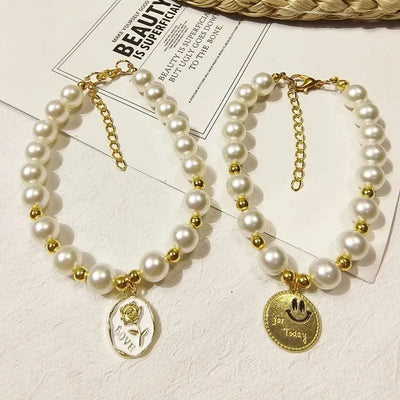 Pet Collar Adjustable Pearl Cat Collars Cute Rose Flower Kitten Puppy Necklace Pet Product Cat Dog Accessories