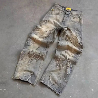 Men Baggy Aesthetic Streetwear Jeans Male Retro Fashion Wide Leg Denim Pants Graphic Embroidered Designer Hip Pop Denim Trousers