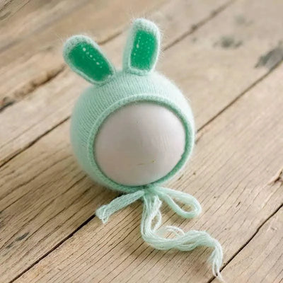 Knitted Handmade Rabbit Hat | New-born Photography Props |Adjustable Infant/ Baby  Headwear