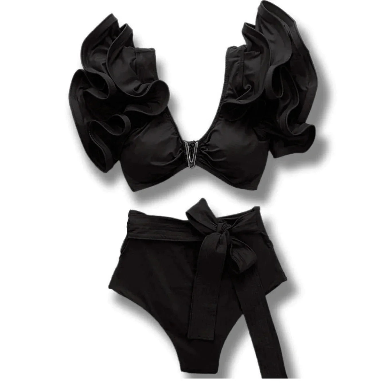 Swimwear High Waist Bikinis with Belt V Neck Shirring Swimsuit Women Ruffle Bathing Suit y2k Drawstring Beachwear