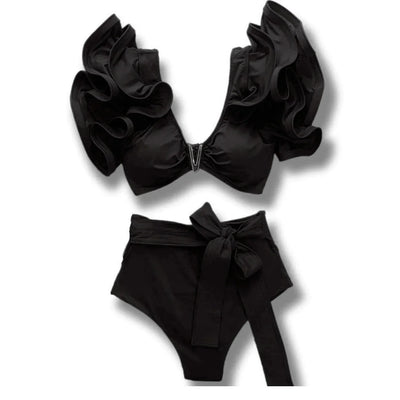 Swimwear High Waist Bikinis with Belt V Neck Shirring Swimsuit Women Ruffle Bathing Suit y2k Drawstring Beachwear