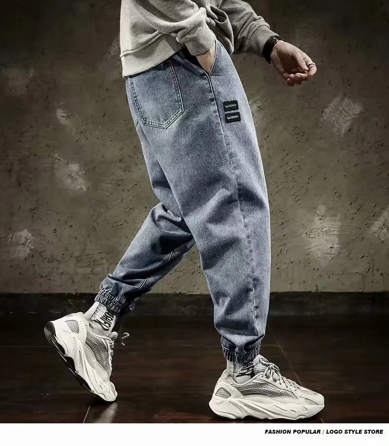 Spring Designer Fashion Men Jeans Retro Black Gray Vintage Casual Denim Harem Pants Ripped Jeans Men Wide Leg Taper Men Jeans