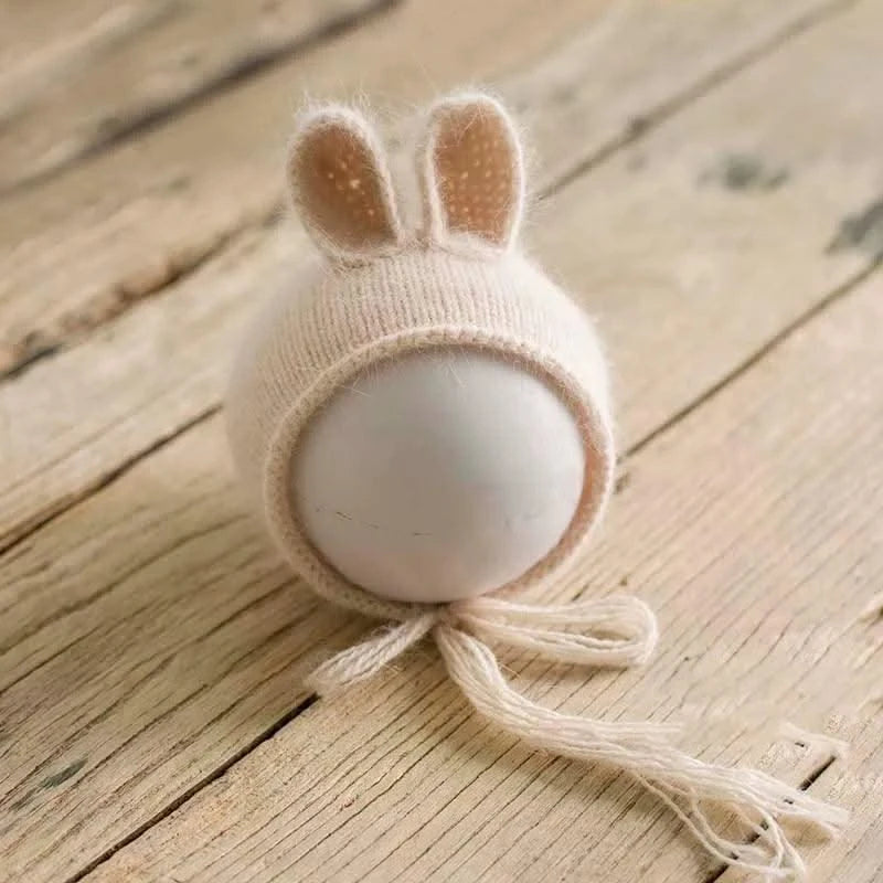 Knitted Handmade Rabbit Hat | New-born Photography Props |Adjustable Infant/ Baby  Headwear