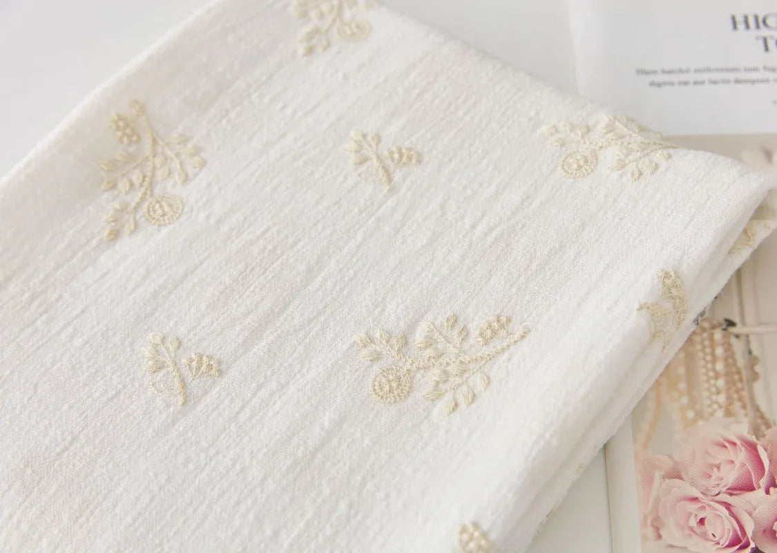 140x50cm Embroidered Slub Cotton Linen Fabric Clothing Sewing Fabric, Diy Women's Dress Forest Flower Cloth