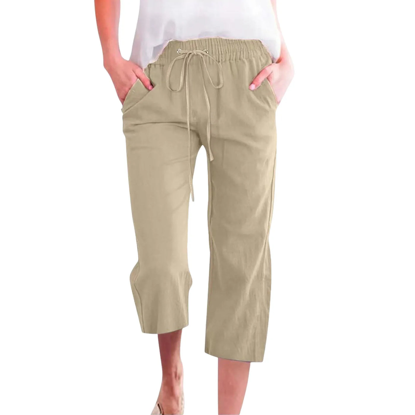 Women'S Pants Cotton Linen Harem Cropped Pants Women Drawstring Harem Pants Lady Pocket Trousers Loose Ropa Mujer Juvenil