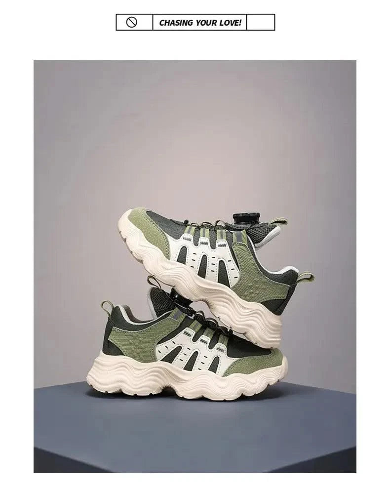 Children's Sports Shoes New Fashion Boys' Casual Sneakers Soft Soled Boys' and Girls' Rotating Buckle Anti Slip Running Shoes