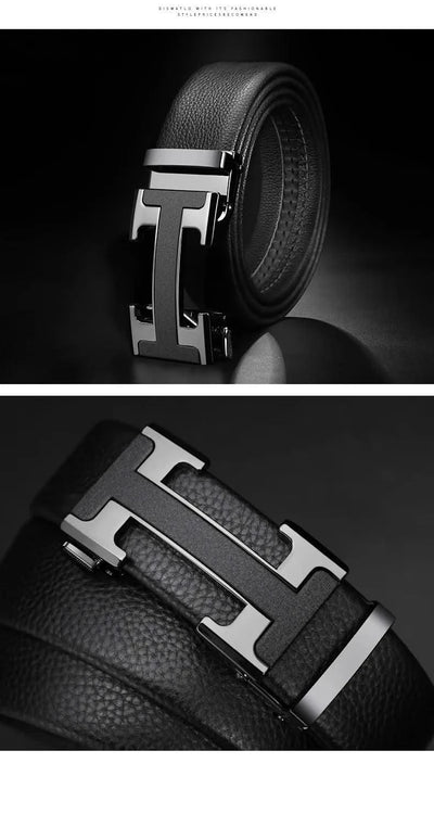 High Quality Alloy Buckle Genuine Real Leather Vintage H Automatic Buckle Belt for Men | Male