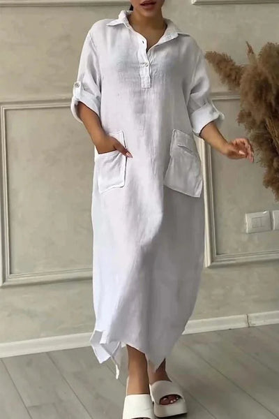 Summer Dress For Women, Retro Casual Loose Large Lapel Mid-sleeve Dress, New Mid-length Dress For Women, Autumn Wear