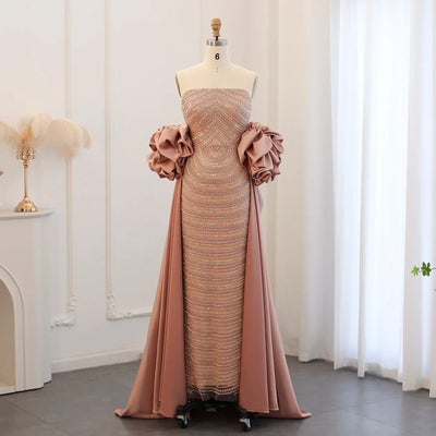 Sharon Said Luxury Arabic Dusty Rose Evening Dress with Cape Dubai Strapless Midi Women Wedding Party Gown 2025 SS492 Customized