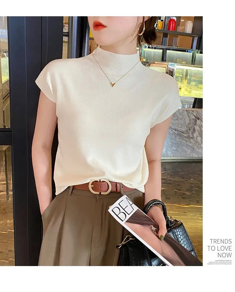 Crew Neck Fashion Women T Shirt Street Casual Knitted T-Shirt Solid Top Tees Sexy Slim Summer Short Sleeve Women's Clothing