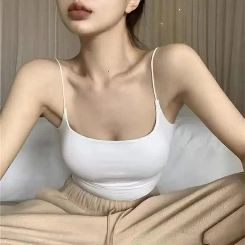 Women Crop Tops Ice Silk Summer Bra Sports Spaghetti Strap Top