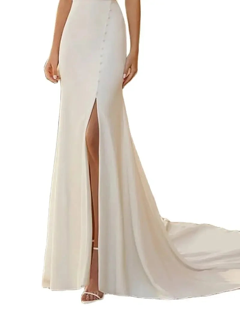 Mermaid Sleeveless Wedding Dresses for Women Sexy Side Slit Round Neck Bridal Gowns Vestidos Elegantes Para Mujer Robe De Mariée