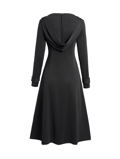 Dressfo 2024 New Women's Coats Punk Gothic Hooded Coat Plain Color Lace Up Zip Coat Black Tops Trench Coat Gabardina