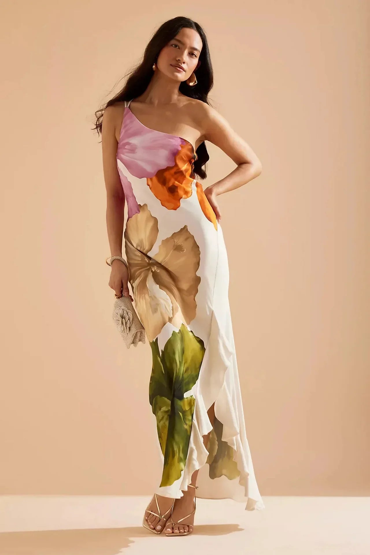 Women's Dress 2025 New Summer Floral Print One-shoulder Elegant Party Evening Maxi Dresses Fashion Vacation Beach Dress
