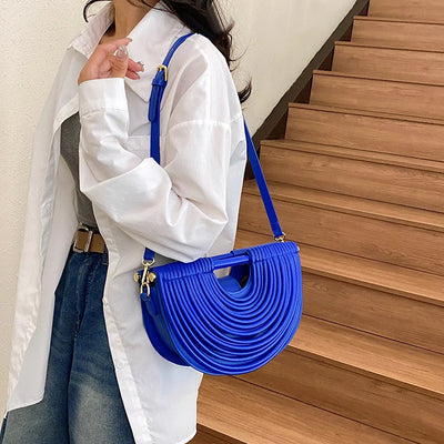 Handbags for Women 2025 New Gold Luxury Designer Brand Handwoven Noodle Bags Rope Knotted Pulled Half Moon Silver Evening Clutch