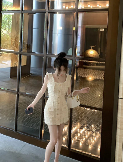 High Quality Luxury Small Fragrance Tweed Dresses For Women 2023 Summer Sweet Short Dress Party Vestidos Robes roupas feminina