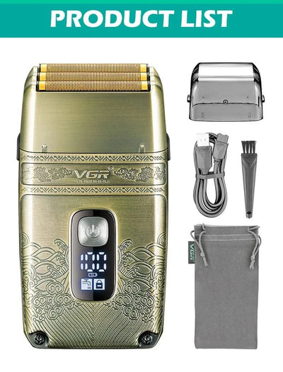 VGR Metal Wet Dry Electric Shaver For Men Rechargeable Hair Beard Electric Razor Washable Facial Shaving Machine For Bald Head