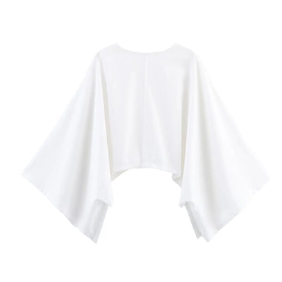 2025 new women's clothing European and American style fashionable linen western style asymmetrical V-neck design linen top