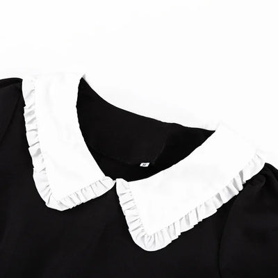 Doll Collar Casual Sheath Dresses for Women Autumn Long Sleeve Pullover Black and White Bodycon Knee Length Femme Fashion Dress