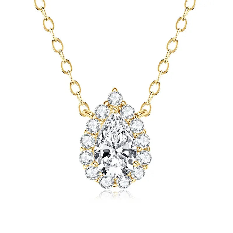 S925 Teardrop Necklace 1.0CT Pear Cut D Moissanite Pendant Necklaces for Women 925 Silver Adjustable Chain GRA Certified Jewelry